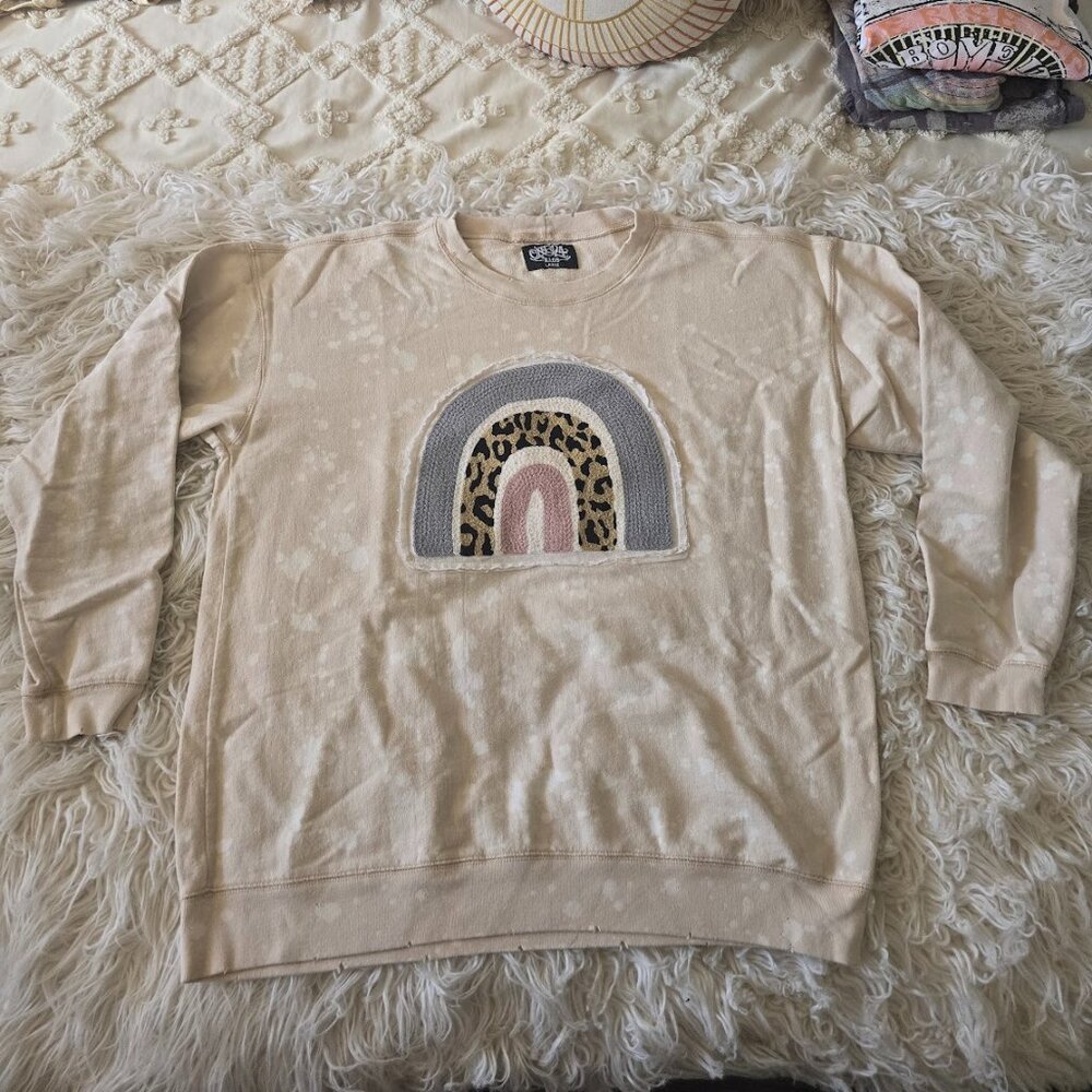 Handmade boho rainbow sweatshirt L